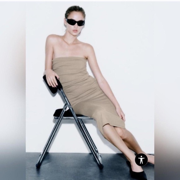 NEW Zara Strapless Ruched Midi Dress Size Medium - Picture 12 of 12